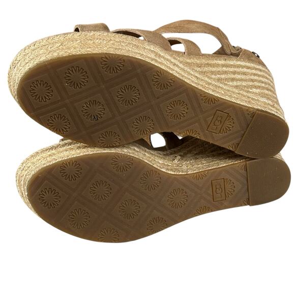 Ugg Raquel Wedge Women Size 8 Chestnut Suede Espadrille Strappy Tassel Sandals - Picture 7 of 11